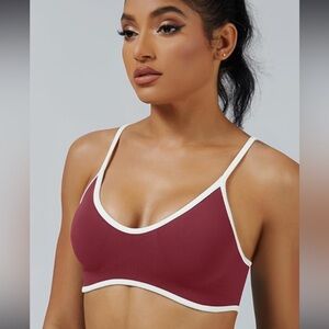Elegant Burgundy Sports bra with White Trim NWT